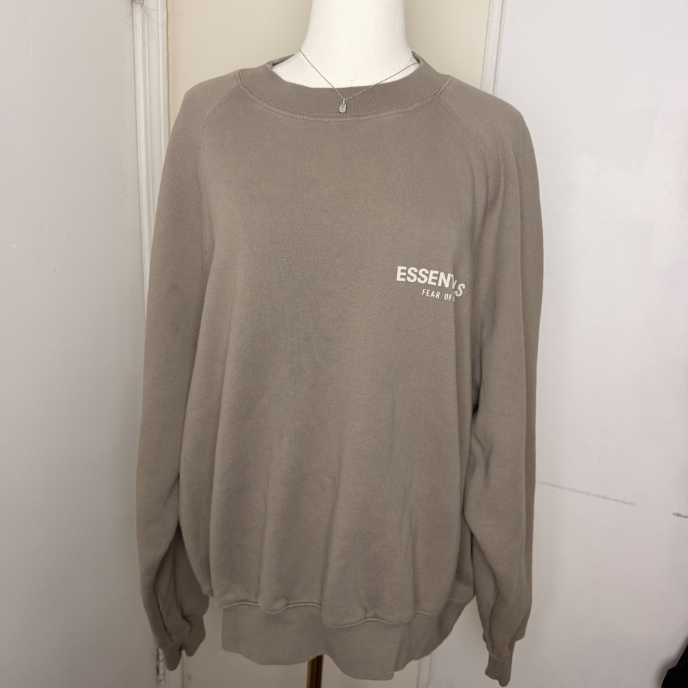 Fear of God Essentials Mock Neck Sweatshirt Beige Minimalist Pullover Size M